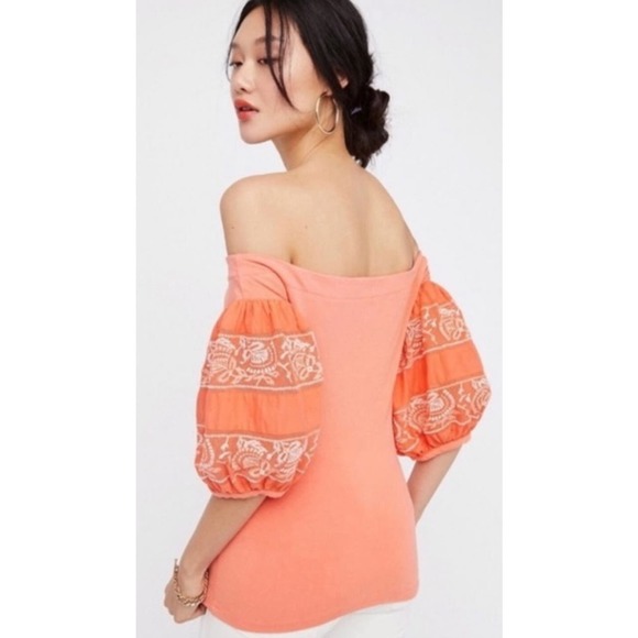 Free People | Women | Rock With It Coral Puff Sleeve Off Shoulder Top | XS - Picture 11 of 13